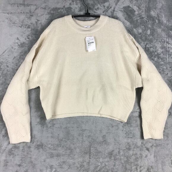Elodie Women’s Large Ivory Chunky Cable Knit Cropped Pullover Sweater NWT - Picture 9 of 13